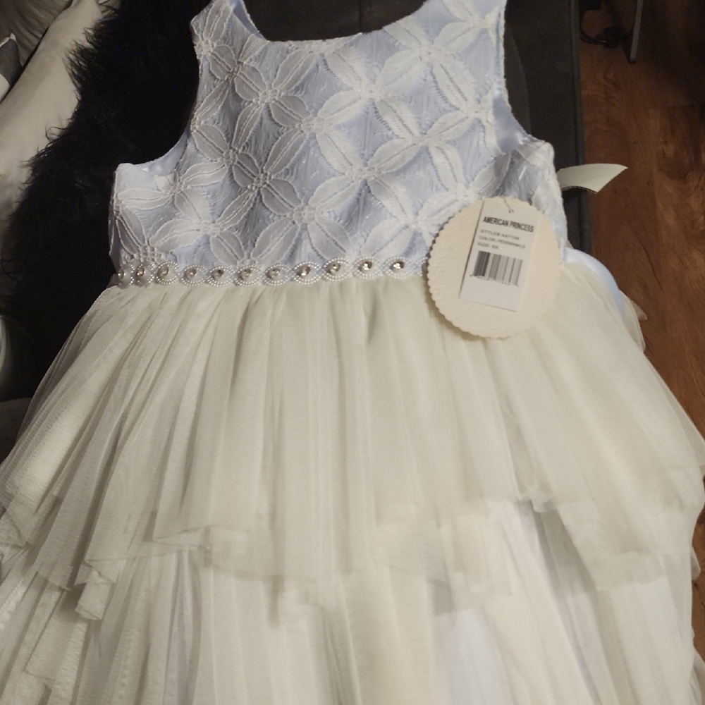 American Princess White Floral Dress with Layered Skirt